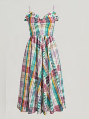 NWT POLO RALPH LAUREN SPAGHETTI STRAP RUFFLE MIDI PLAIDS FIT&FLARE DRESS SIZE 6